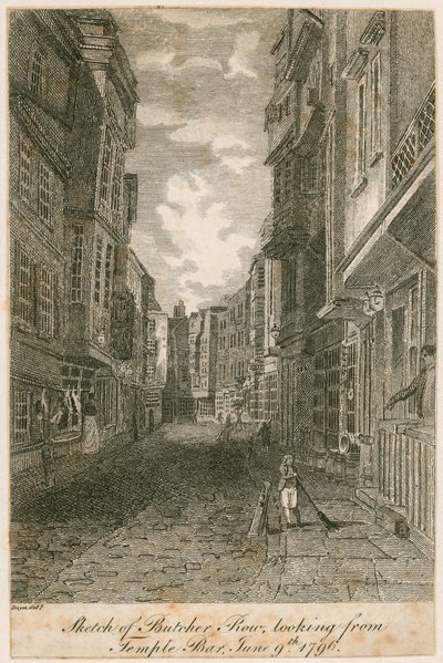 Croquis de Butcher Row, vue depuis Temple Bar, 9 juin 1796 - Edward Dayes